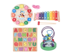 Conjunto De Juguetes Educativos Para Bebés: Xilófono, Laberinto, Reloj, Alfabeto De Madera.