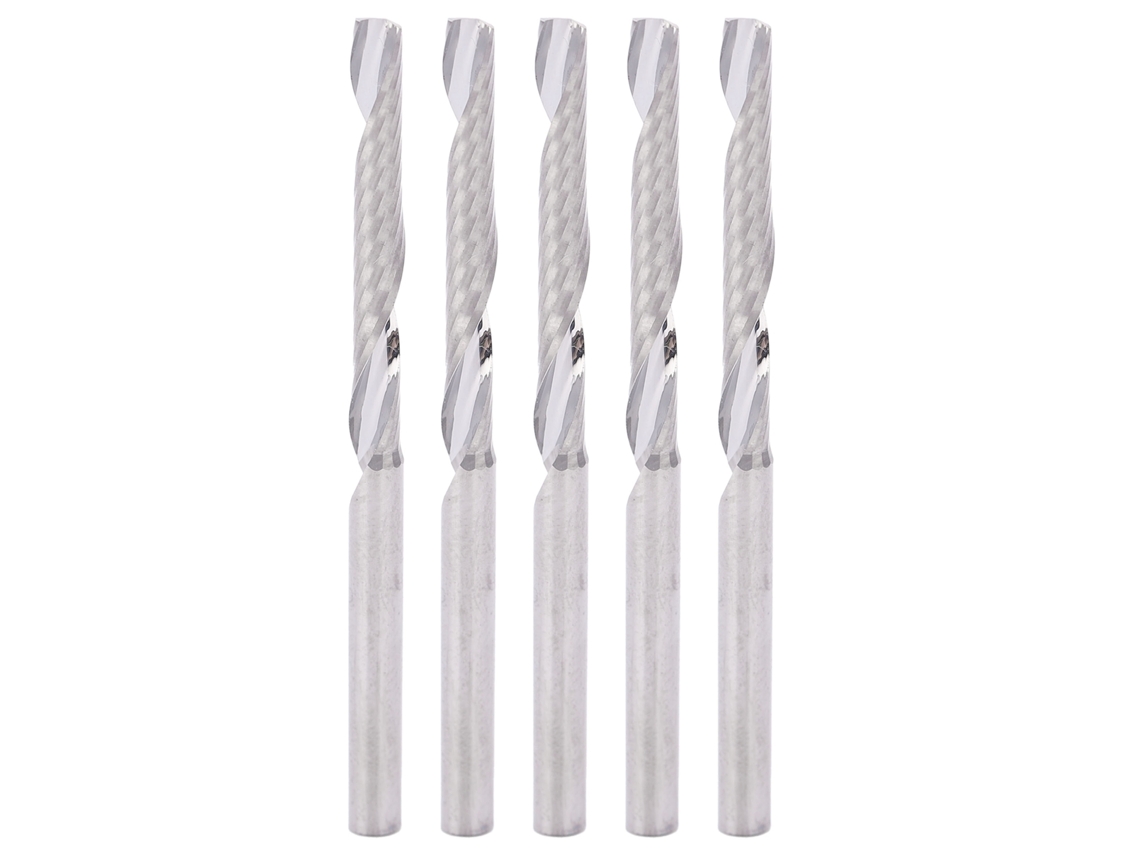 5 fresas helicoidales de un solo chip con vástago recto de 3,175 x 3,175 x 25 x 50 mm para CNC