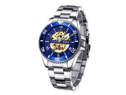 Reloj mecánico automático MDUG, diseño esqueletizado, informal y elegante, azul.