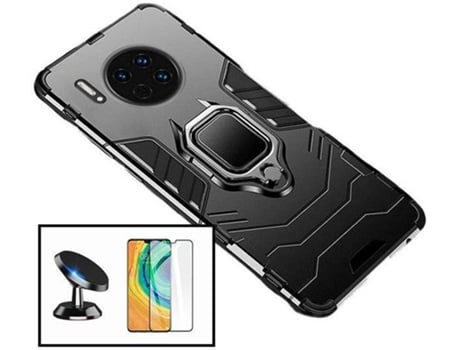 Kit Funda, Soporte y Protector de Cristal Templado Huawei Mate 30 Pro Military Defender Negro