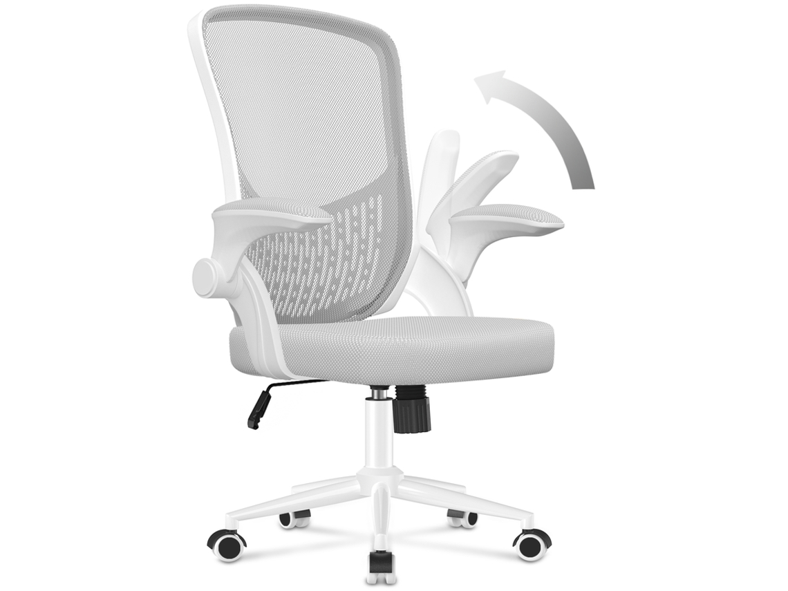 Silla de Oficina Ergonómica RACINGREAT con Brazos Abatibles 90 - Soporte Lumbar de Diseño Exclusivo - Tapicería de Malla Transpirable - Gris