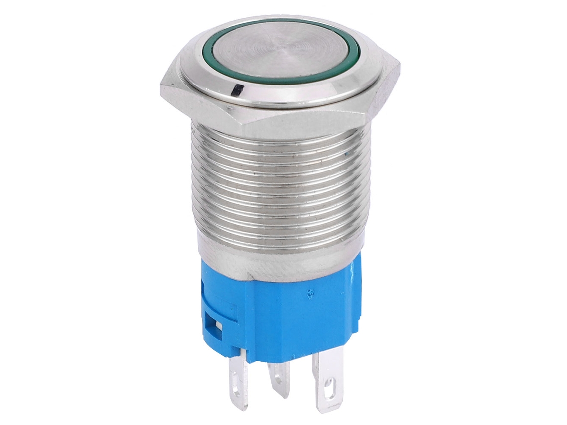 Botón pulsador de reinicio automático de metal, 16 mm, LED, 1 NA, 1 NC, 220 V, verde, para modificación de coche