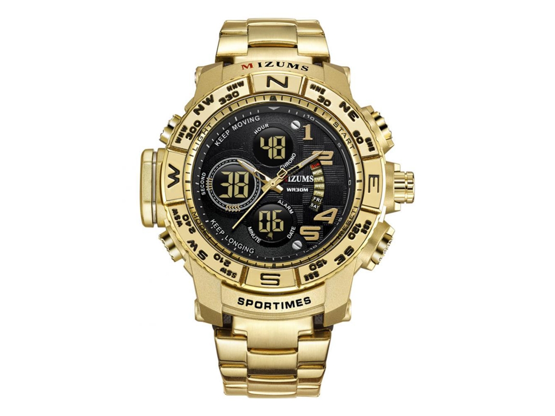 Reloj De Pulsera De Cuarzo Con Correa De Acero Aleado Impermeable Fashion Casual (caja Dorada Dial Negro)