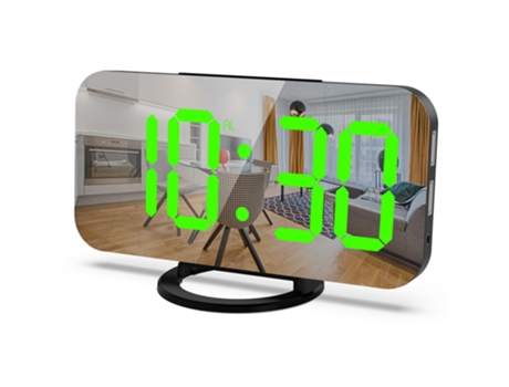 ELKUAIE Despertador LED, salida USB dual, reloj de espejo de carga para teléfono móvil, reloj creativo digital