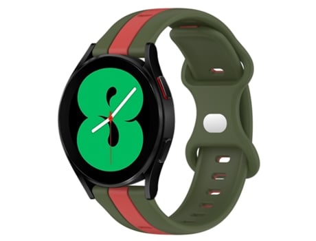 Correa de reloj inteligente para Samsung Galaxy Watch4 44 mm 20 mm Hebilla de mariposa de silicona bicolor (rojo + verde militar)