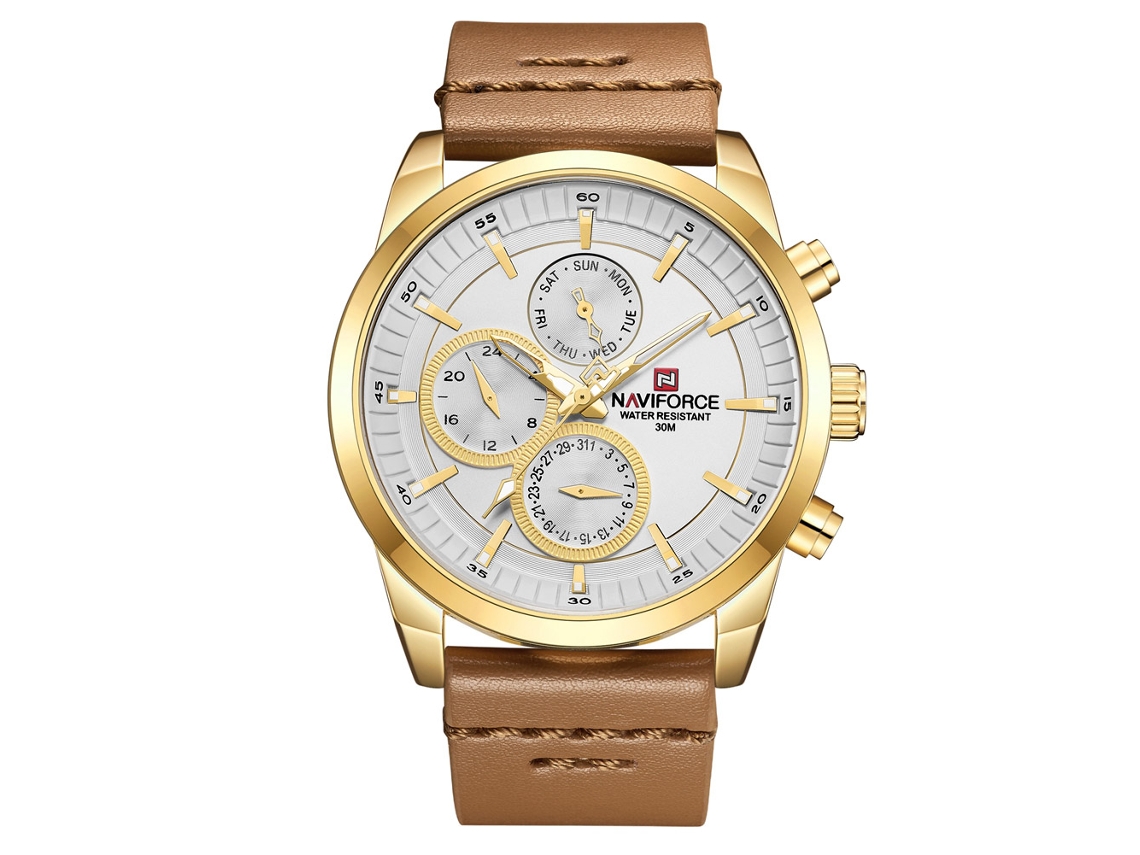 Reloj De Pulsera Naviforce Para Hombre, Resistente Al Agua Hasta 30 M, Con Correa De Pu, Estilo Lujoso.