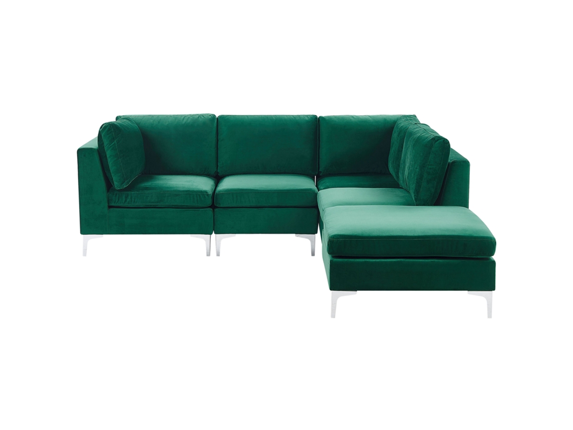 Sofá Modular De 4 Lugares Com Repousa-pés Beliani Evja De Veludo Verde 235x150x84