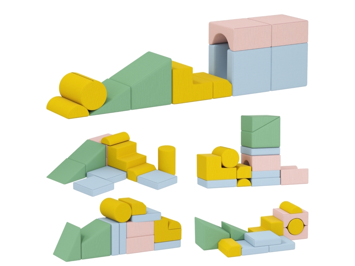 Bloques De Construcción Blandos, 12 Piezas, Terciopelo De Espuma De Tela, Lavables, Color Pastel.