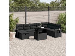 Conjunto de sofá de jardín de 9 piezas con cojines, ratán negro, Dkd Home Decor