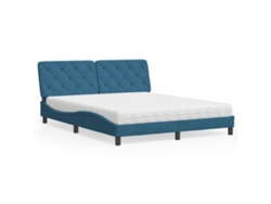 Cama Con Colchón Terciopelo Azul 160x200 Cm