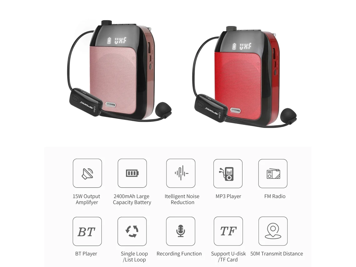 Amplificador De Voz Portátil Con Micrófono Inalámbrico Para Profesores, Batería Recargable, Fm, Bluetooth, 15 W