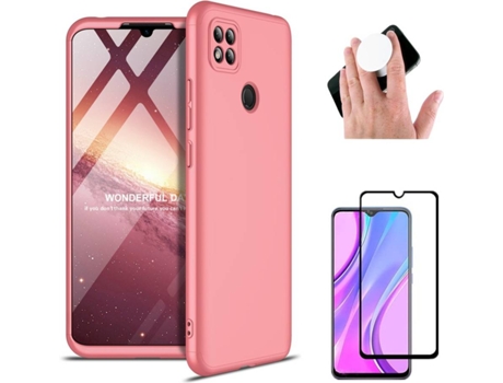 Kit Funda, Protector y PopSocket para Xiaomi Redmi 9C PHONESHIELD BD-GK&9D&WTPS-PK-RM-9C Rosa