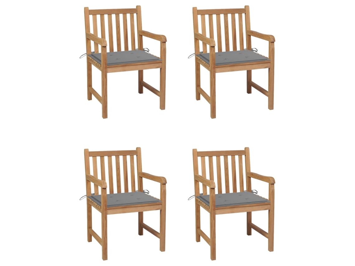 Sillas de jardín con cojines grises, 4 piezas, teca maciza, DKD HOME DECOR