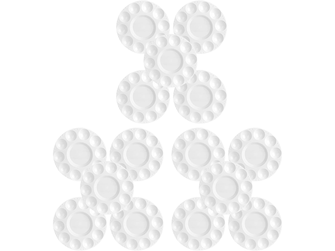 Juego De 15 Bandejas Redondas De Plástico Blanco De 17 Cm Para Pintura, Paletas De Mezcla De 11