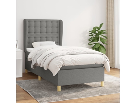 vidaXL Cama con somier y colchón 90x200 cm tela gris oscuro
