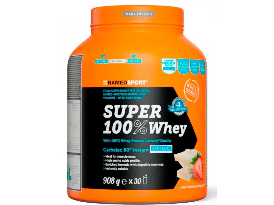 Proteína de Suero de Leche NAMEDSPORT Super 100% WheyWhite Choco & Strawberry (908g)