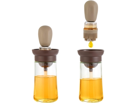 Botella dispensadora de aceite de oliva de vidrio con cepillo de silicona 2 en 1 botella dispensadora de aceite medidora con gotero de silicona mar...