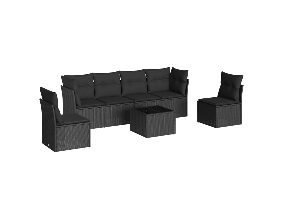 Conjunto de 7 sofás de jardín con cojines, mimbre, negro, MAISON EXCLUSIVE (7 piezas)
