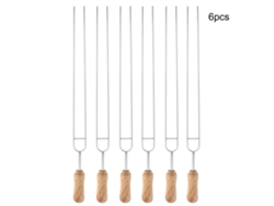 Tenedor de acero inoxidable con mango de madera, brocheta en forma de U para barbacoa
