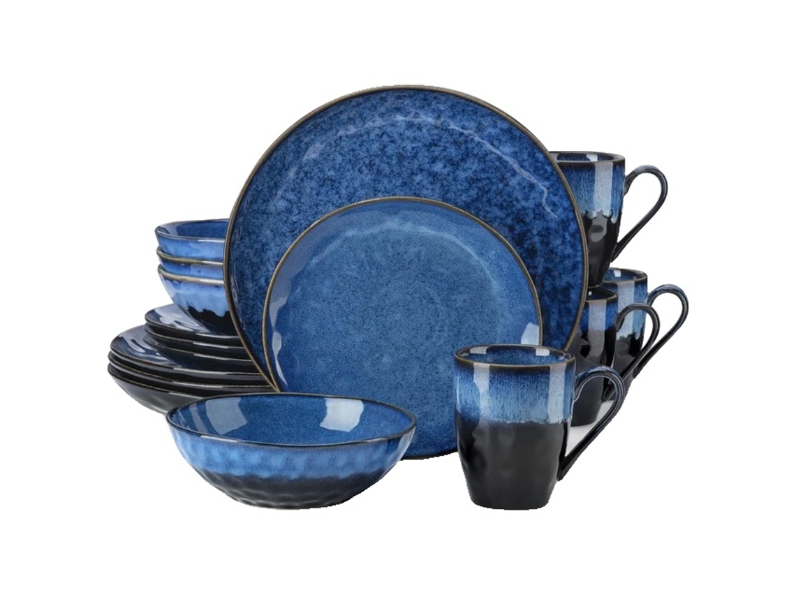 Juego de vajilla, diseño azul estrellado, esmalte resistente al horno, 16 piezas OEM