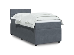 Cama Box Spring Con Colchón Terciopelo Gris Oscuro 100x200 Cm