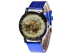 Reloj De Pulsera Unisex De Moda Con Correa De Cuero Pu Dial Redondo Analógico Cuarzo Azul