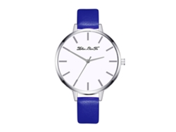 Reloj De Pulsera De Aleación Para Mujer Con Esfera Redonda, Movimiento De Cuarzo Analógico, Color Azul, Estilo Moderno.