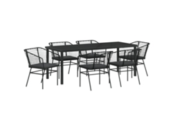 Conjunto de comedor de jardín Vidaxl de 7 plazas con cojines de ratán negro