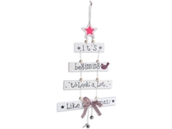 Adorno De Árbol De Navidad, Decoración De Madera Con Letras Y Estrella Roja Para Fiesta Y Regalo