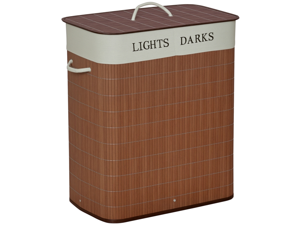 Cesto Roupa Bambu 100l 2 Compartimentos Tampa Removível 52x32x63cm Marrom