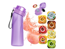 Botella CUICH Botella de Agua con Aire con Cápsulas de Sabor Botellas de Agua Deportivas a Prueba de Fugas de 650 Ml con Pajita y Asa Morada