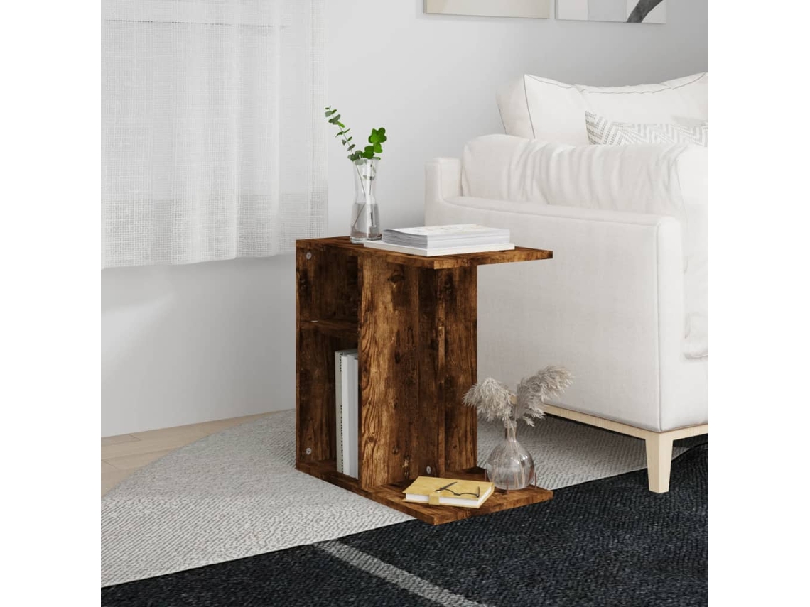 Mesa Auxiliar Madera Contrachapada Roble Ahumado 50x30x50 Cm