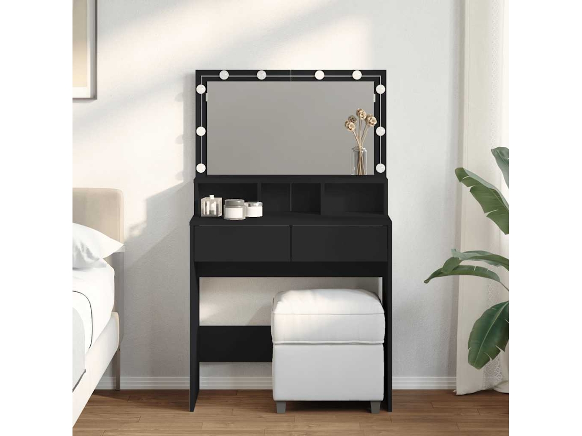Tocador | Mesa De Vestidor Con Luces Led Negro 80x41x134,5 Cm