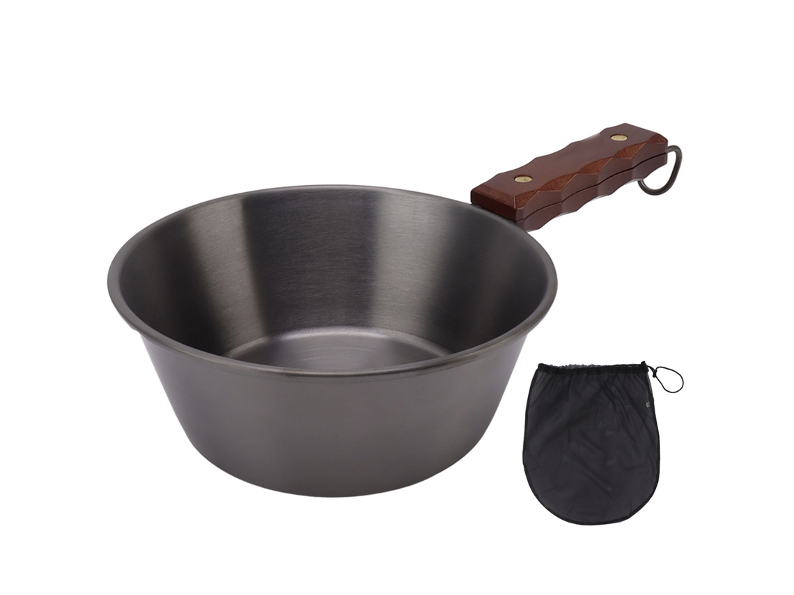 Sartén De Camping, Acero Inoxidable 304, 2000 Ml, Mango De Madera, Portátil Para Excursiones Y Picnics Al Aire Libre.