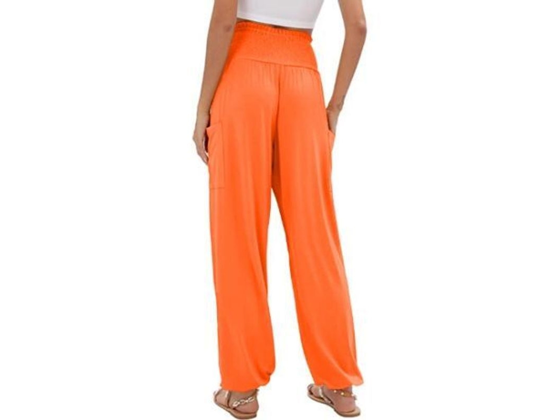2026-pantalones Harem Mujer De Cadera Alta Yoga Boho Con Bolsillos M Naranja