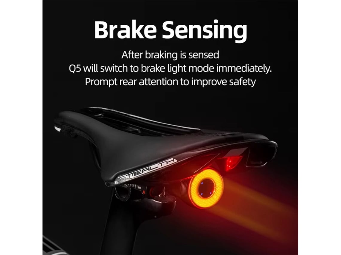 Canote Selim rockbros Q5 Lanterna Traseira Inteligente Sensor Frenagem Automática Vibração Ativação Ipx6 Usb Ciclismo Noturno