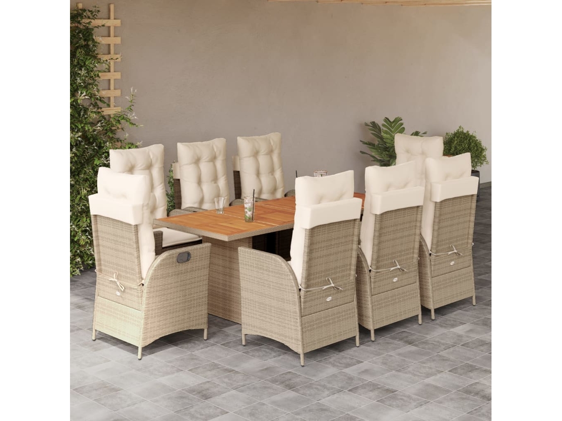 Juego de comedor de jardín de 9 piezas con cojines de mimbre beige de DKD Home Decor