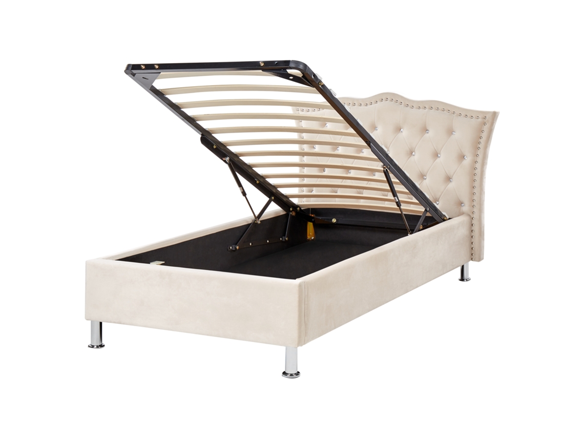 Cama con almacenaje BELIANI Metz de Terciopelo Beige 126x217x102