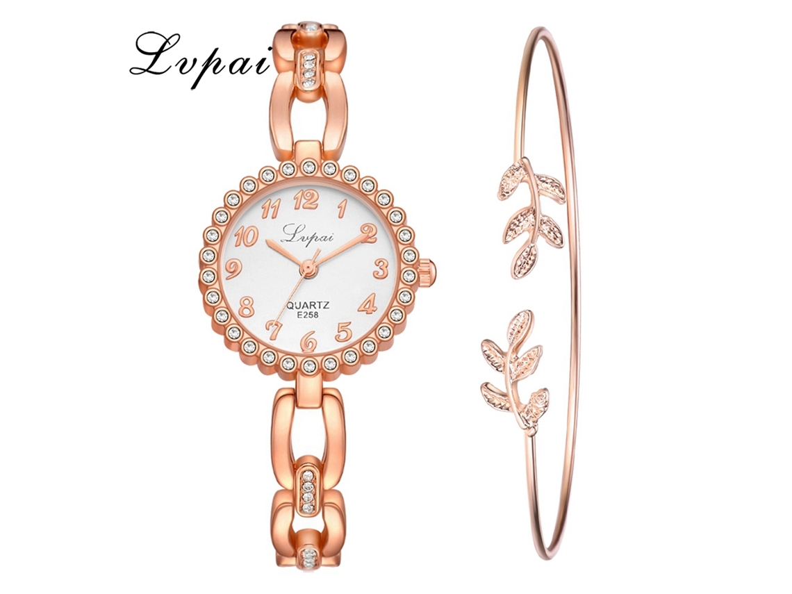 Reloj De Cuarzo Para Mujer Con Brazalete De Aleación Y Diamantes De Imitación De Oro Rosa.