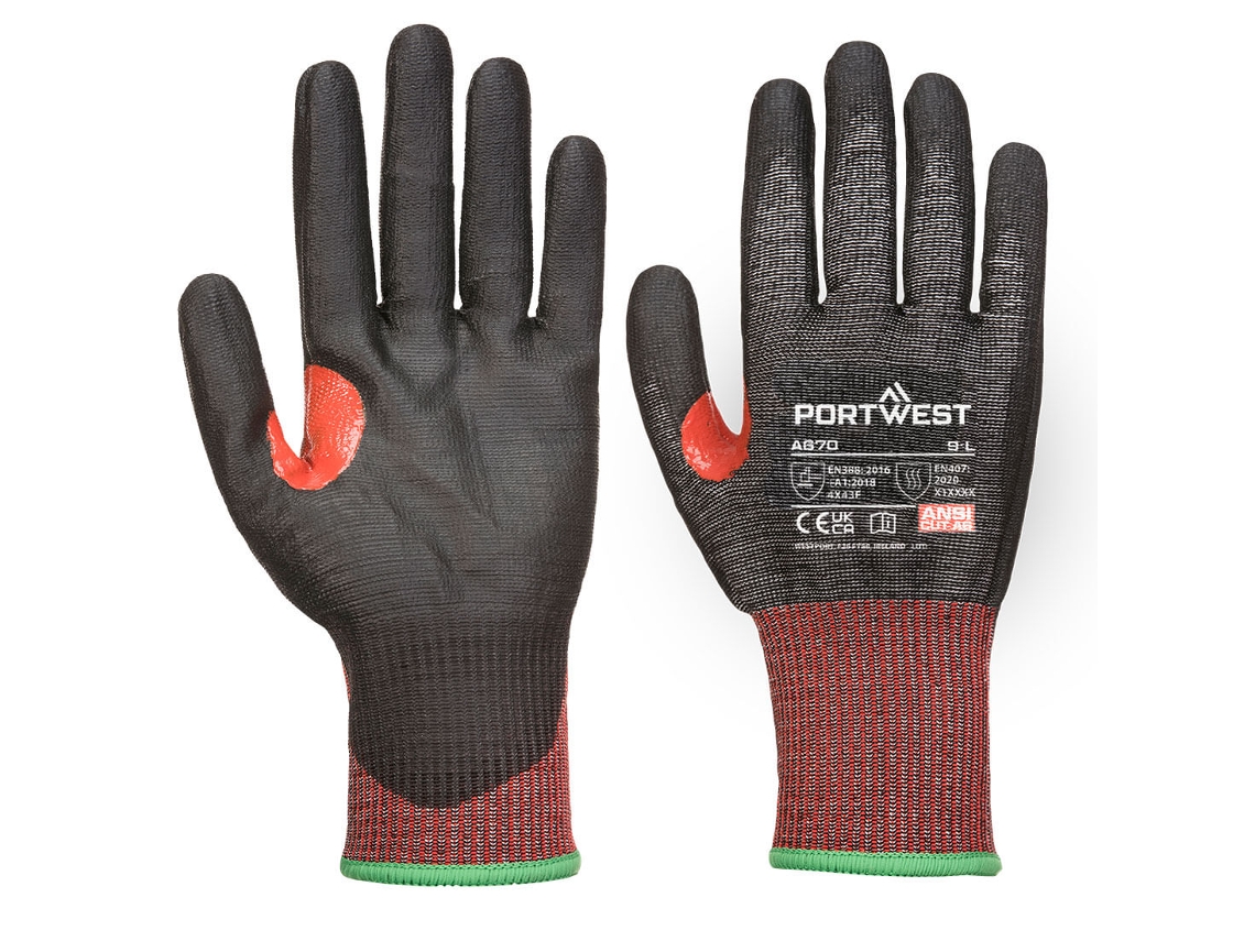 Guantes de PU CS Cut F13, cómodos y seguros para tareas de manipulación / Negros / L Portwest