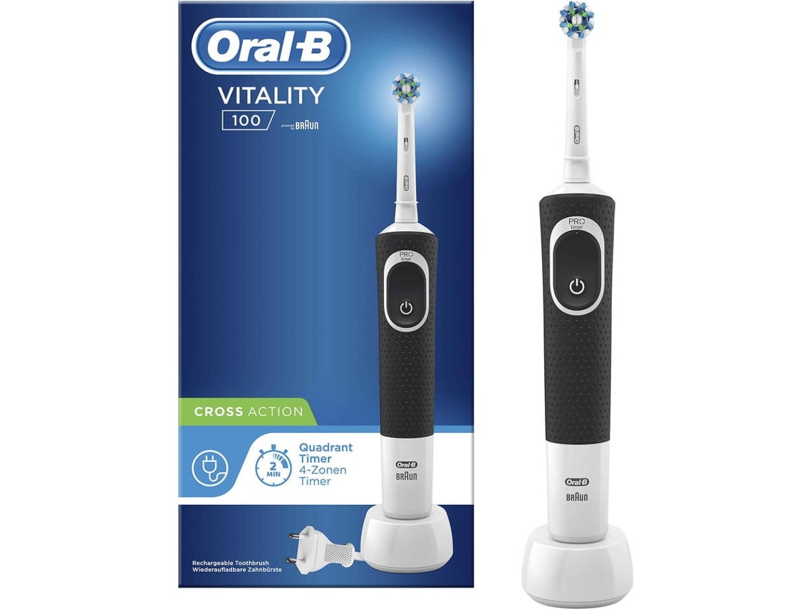 Cepillo Oralb Vitality 100 action negro dientes con mango recargable tecnología braun y 1 cabezal recambio dental d100 temporizador crossaction