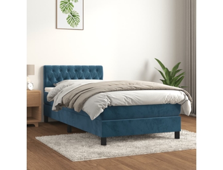 Cama con somier VIDAXL (Azul - Terciopelo - 203 x 90 x 88 cm)