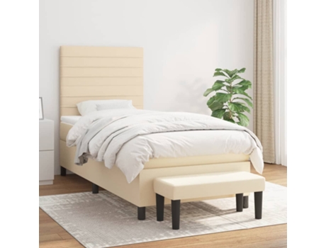 vidaXL Cama con somier y colchón 90x200 cm tela color crema
