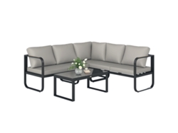 Conjunto De Exterior 3 Piezas-sofá Convertible 3 Plazas, 2 Plaz Y Mesa Centro, Gris Y Negro.