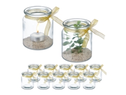 Lanterna Relaxdays, 12 Unidades, Em Vidro, Interior E Exterior, A X P: 9,5 X 8 Cm, Suporte Para Vela, Trans./dourado