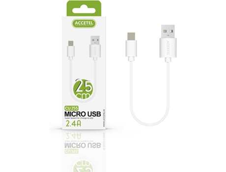 Cable para Alcatel 1V 2019 ACCETEL CU-255 (Micro USB - 0.25 m - Blanco)