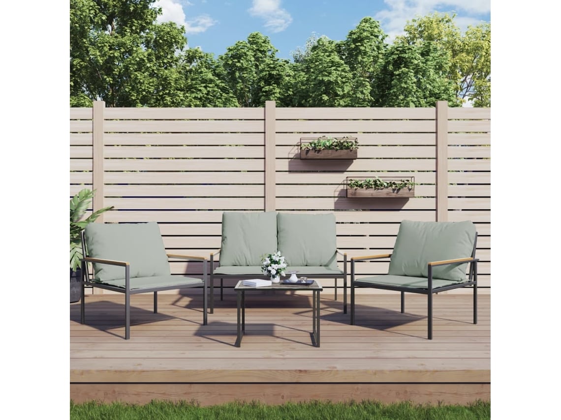 Conjunto de jardín de 3 piezas con cojines en acero antracita, Dkd Home Decor