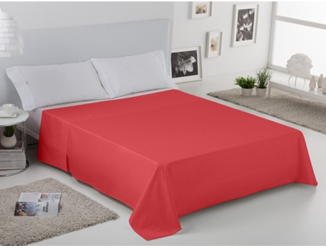 Sábana Encimera ESTELIA (220 x 270 cm - Algodón y Poliester - Rojo)
