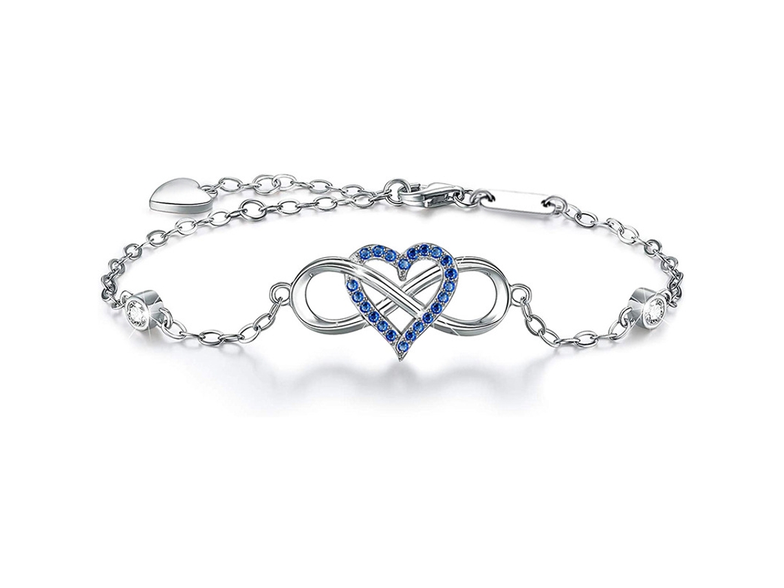La pulsera de plata de ley (S925) presenta un zafiro en forma de corazón con el número "8", que simboliza el amor eterno. MDUG