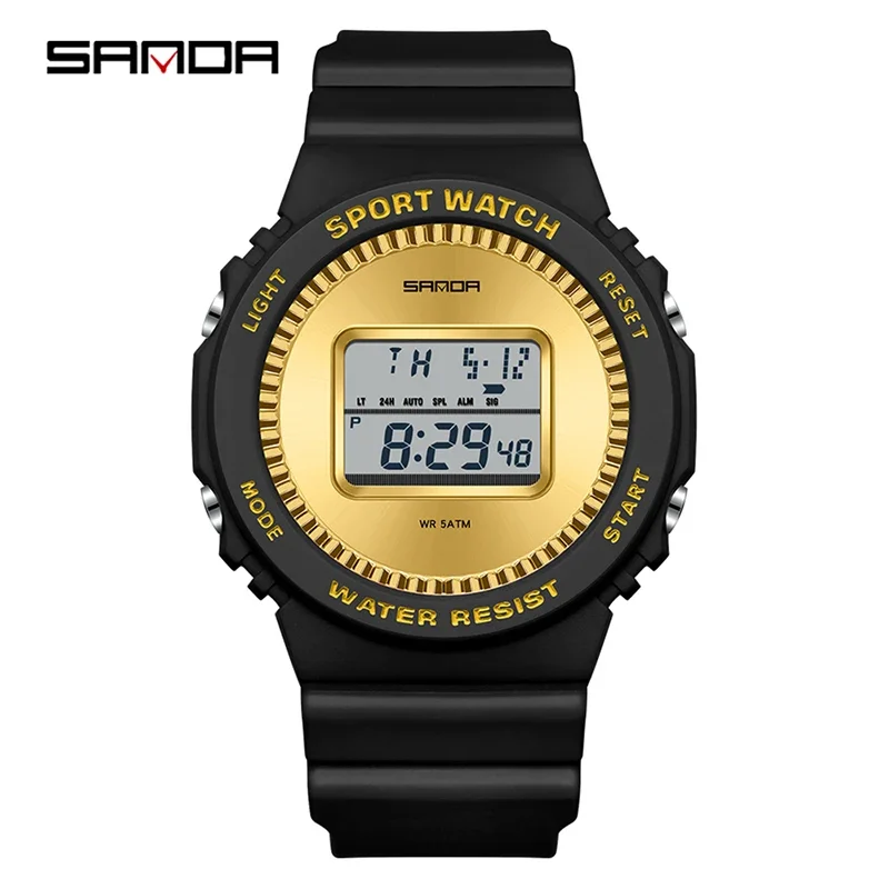 Reloj Deportivo (negro Y Dorado), Cronómetro Multifuncional, Temporizador De Cuenta Regresiva, Resistente Al Agua, Reloj Digital Para Estudiantes.